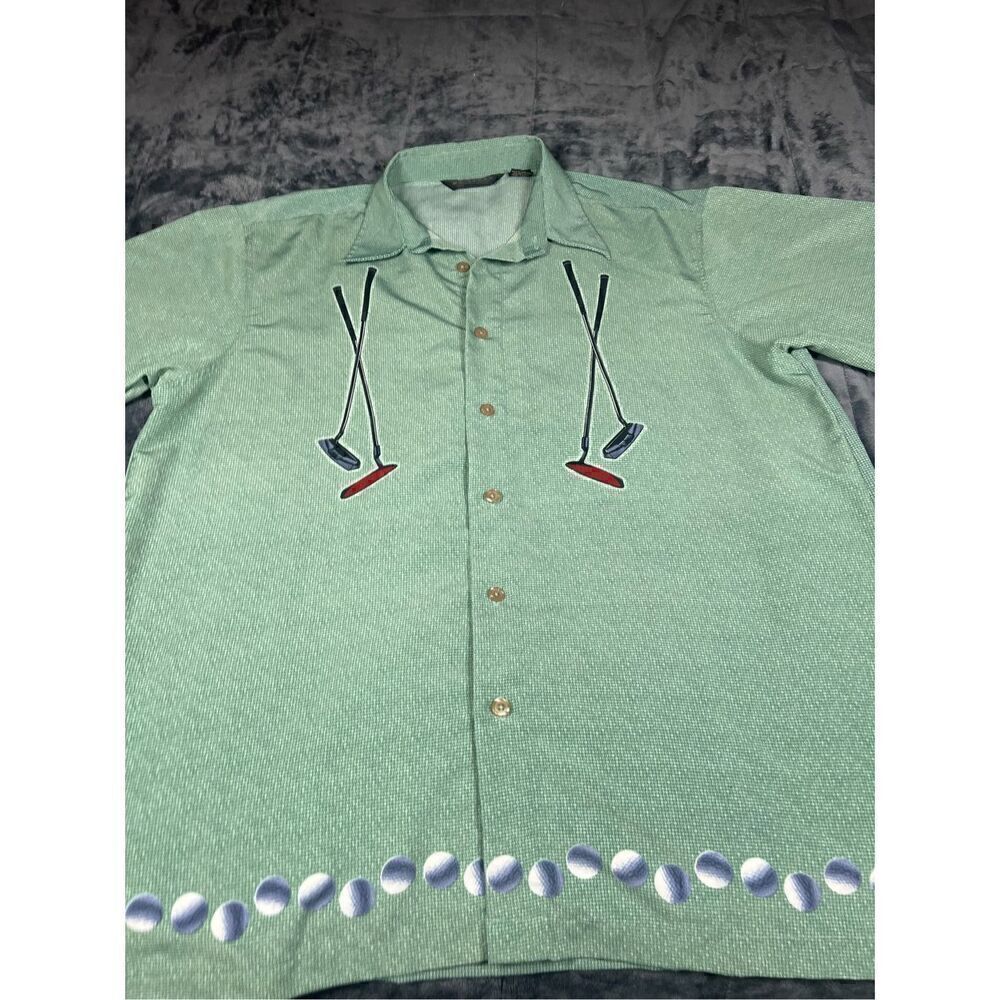Vintage Y2K men’s short sleeve‎ print button-down shirt, size L